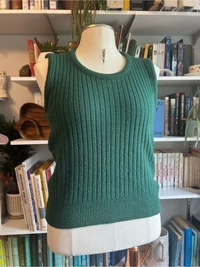 Vintage Sleeveless Ribbed Sweater Tank - Green
